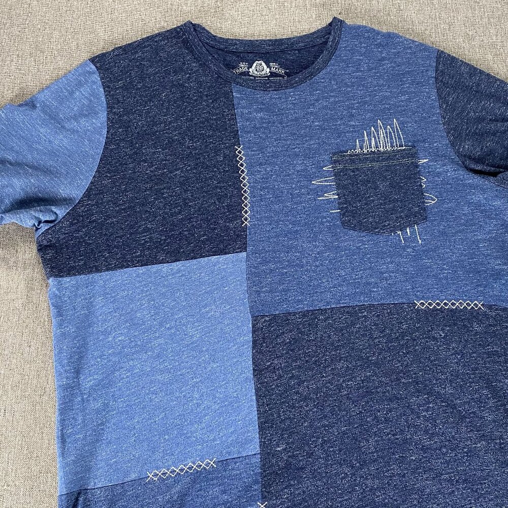 American Rag Shortsleeve Shirt Top Men's XL Blue Patchwork Casual - Picture 4 of 8